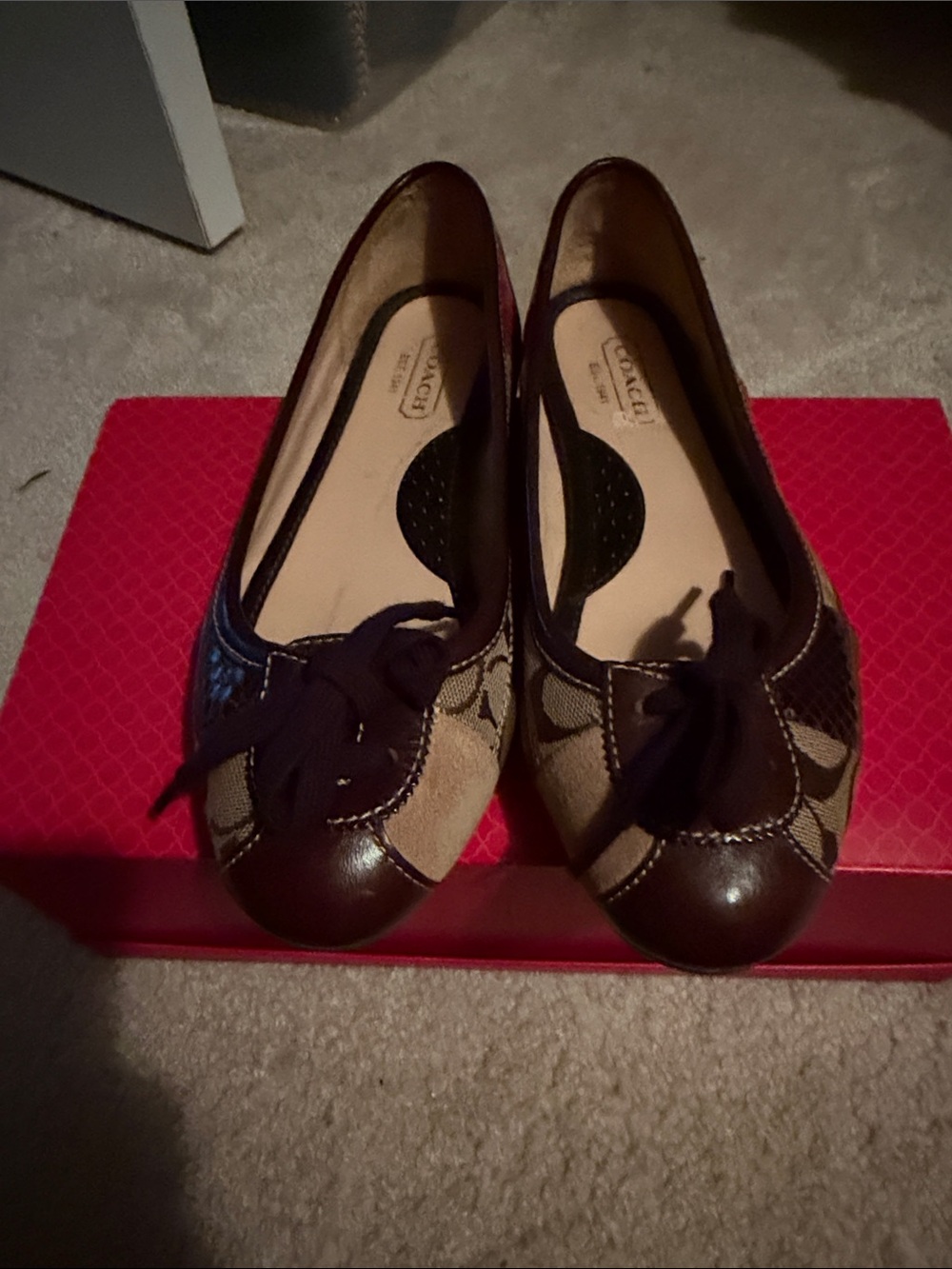 Coach Brown Signature Canvas Bow Flats